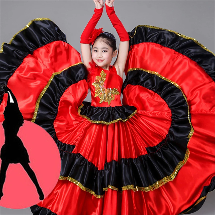 Children Spanish Flamengo Dress for Girl Bullfighting KIds Belly Dance Costume Ballroom Gypsy Chorus Stage Performance Vestidos