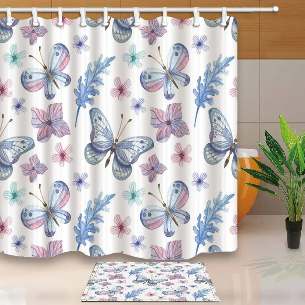 Тканевая занавеска для душа с цветными бабочками, белая занавеска для ванной комнаты, домашний декор, высокое качество, водонепроницаемая, Mouldproof, с крючками - Цвет: B-4006