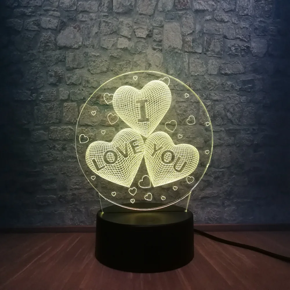 Романтический I LOVE YOU 3 милое Сердце 3D светодиодный USB лампа атмосферное настроение 7 цветов Изменение ночник подарок любимым на день рождения Домашний декор
