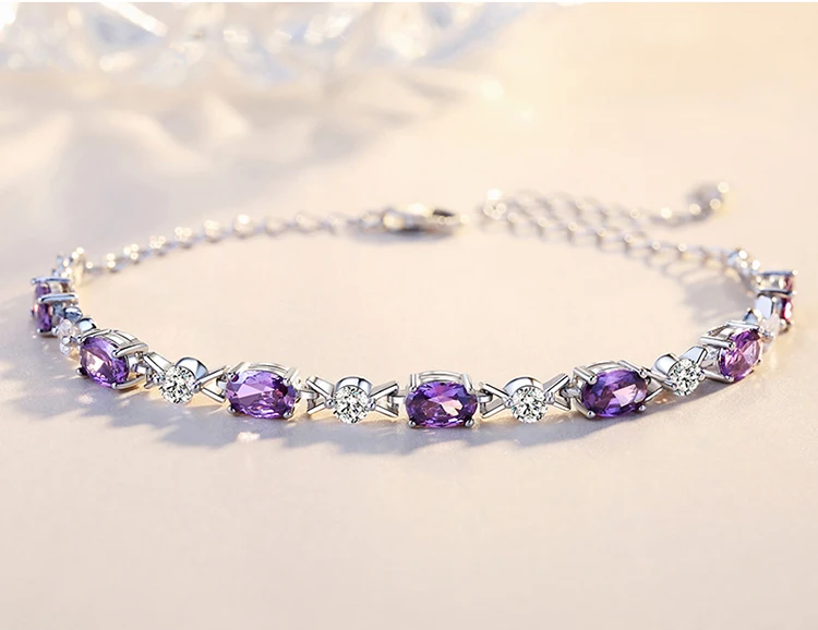 Модный фиолетовый кубический циркон браслет для женщин невесты ювелирные изделия австрийский горный хрусталь чистый Чешский хрусталь Шарм браслет браслеты