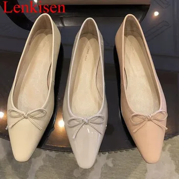 

2019 Hand-sewn leather natural leather slip on bowtie classic square toe grandma shoes comfortable pregnant woman daily shoe L05