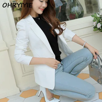 OHRYIYIE New Women Blazers And Jackets 2017 Spring Autumn Fashion Single Button Blazer Femenino White/Blue Ladies Blazer Female