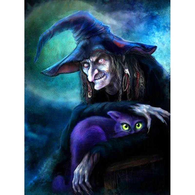 

Paint With Diamonds Portrait DIY Halloween Diamond Painting Full Square Diamond Embroidery Witch Picture Of Rhinestone WG269