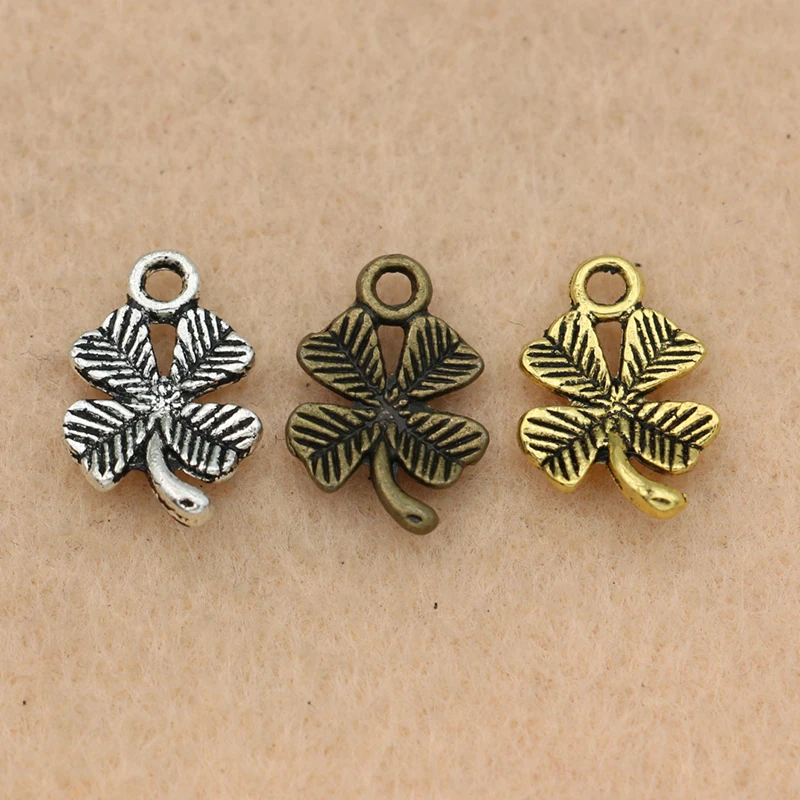 

KJjewel Antique Gold Color Clover Charms Pendants for Jewelry Making Bracelet Accessories Diy Jewelry Findings 13x11mm 20pcs/lot