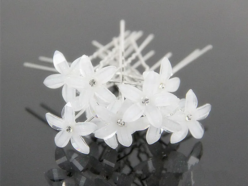 Wholesale 200pcs/lot New White Flower Crystal Rhinestone Hair Pins Elegant Wedding Bridal Party Prom Hairpins Hair Accessories