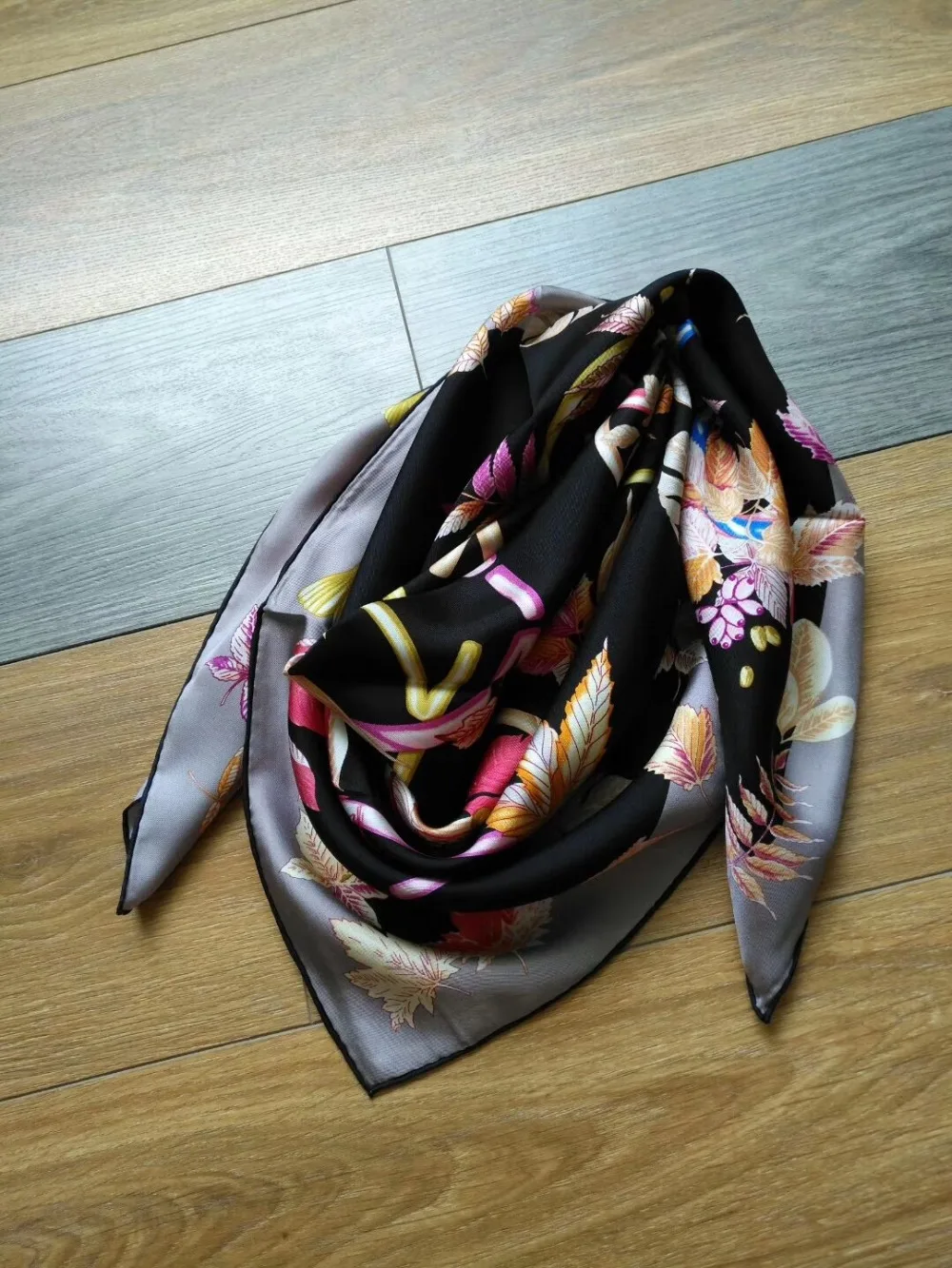 Новое поступление весенний классический цветочный принт чистый Шелковый шарф саржа ручная работа рулон 90*90 см шаль обертка для женщин леди