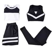 Для женщин Йога набор дышащая Фитнес футболка+ леггинсы+ бюстгальтер+ шорты 4 шт. спортивная одежда Диагональ сзади большой Размеры спортивный костюм