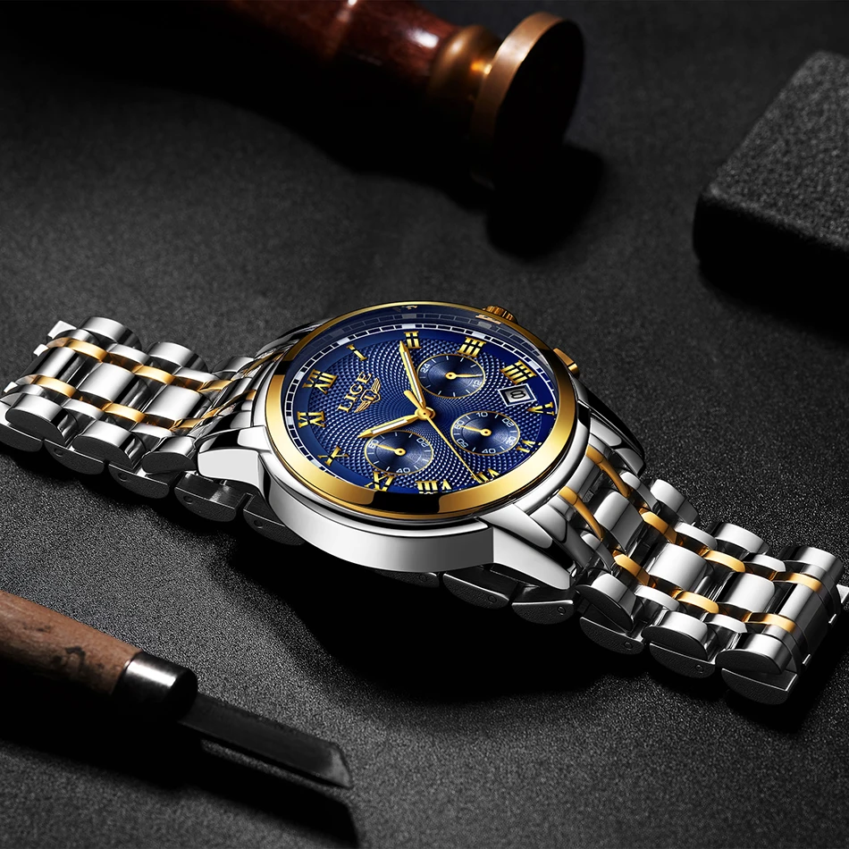 LIGE Для мужчин s часы лучший бренд класса люкс Повседневное модные часы Для мужчин Нержавеющая сталь Водонепроницаемый Watch Sport хронограф