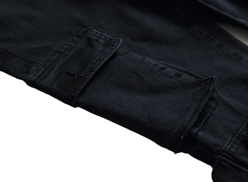 Стрейч деним мужские хип-хоп мульти-карманные карго байкерские обтягивающие джинсы потертые облегающие уличная одежда мотоциклетные мужские брюки-карандаш