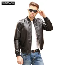 Black Luxury Aviation Genuine Leather Bomber Jacket Men Sheepskin Real Leather Flight Jacket Slim Pilot Coats Veste Cuir Homme