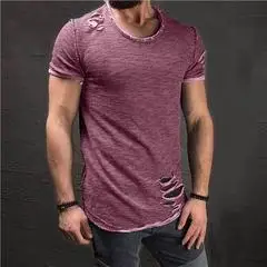2018 New Summer T Shirt Men Plus Size 4XL O-Neck Ripped Hole T-shirts Men Cotton Breathable Casual Tees Men