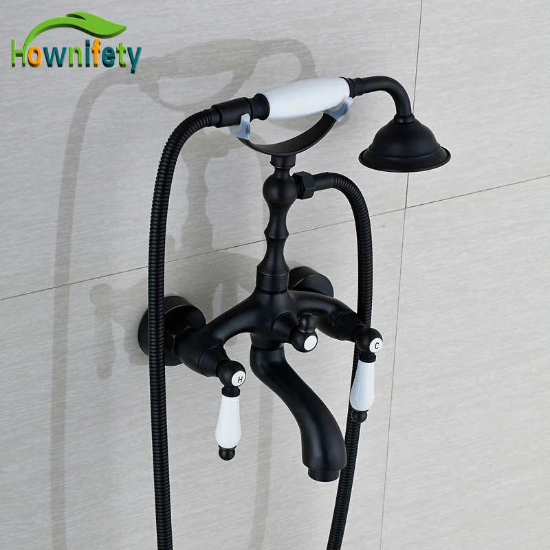 

Oil Rubbed Bronze Bathroom Tub Faucet Double Handles Swivel Spout Mixer Tap with Hand Shower