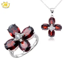 Hutang 19.9Ct натуральный гранатовый камень, твердый 925 Серебряный цветок, ювелирный набор колец и кулон, Коктейльные Вечерние ювелирные изделия