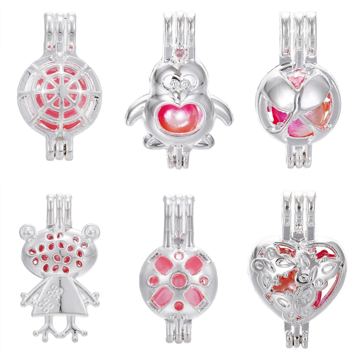 5pcs Bright Silver Frog Butterfly Pearl Cage Locket Pendant for Aroma Perfume Essential Oil Diffuser Bracelet Necklace Making | Украшения и