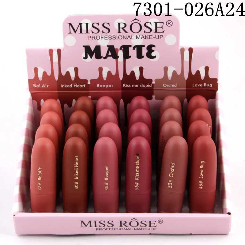 Натуральная губная помада Miss Rose 24 шт./лот водостойкая матовая для макияжа