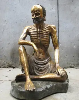 

15" Chinese Tibet Buddhism Classical bronze Thin bone arhat buddha statue