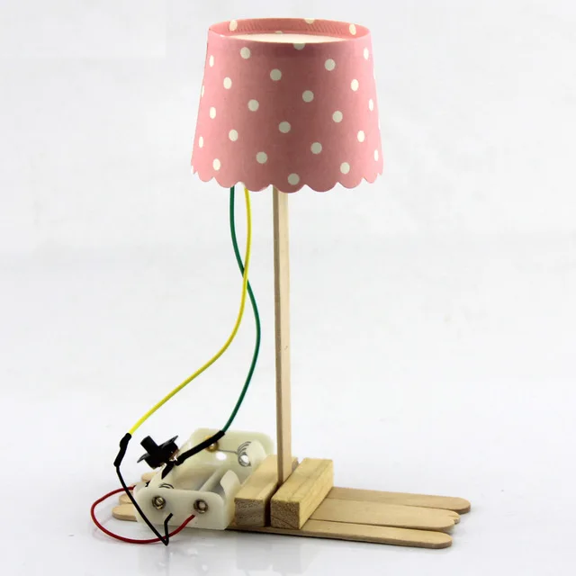 JMT DIY собрать модель лампы 10 мм светодиодный 3 В 2 AA Батарея Питание физического Технология Малый изобретение DIY ручной работы деревянная