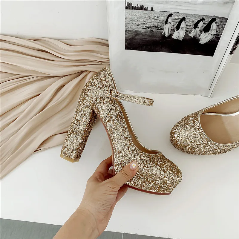 YMECHIC White Bridal Wedding Luxury Shoes Women Designers Gold Silver Platform Mary Jane Super High Heels Pumps Plus Size