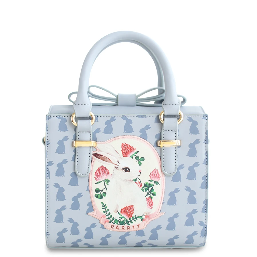 

Fashion Women's PU Leather Handbags Ladies Printing Cartoon Rabbit Tote Bags Female Bow Maiden Crossbody Bags