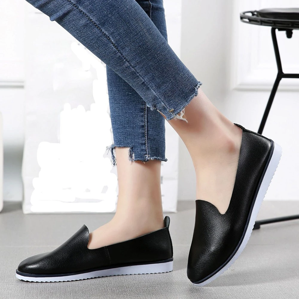 Fashion Women Leather Shoes Loafers Soft Ladies Leisure Flats Casual Lazy Shoes