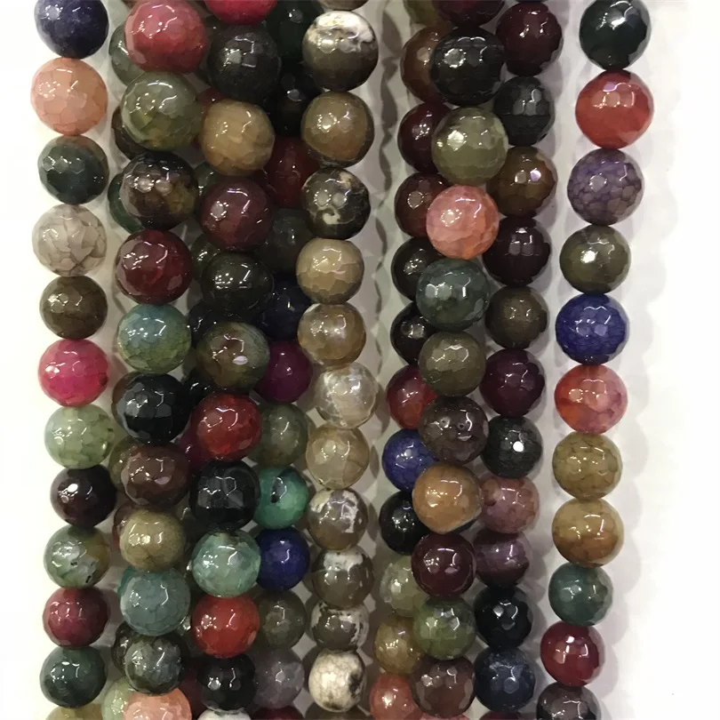 

Faceted Blue Red White Black Brown Fire Agates Round Loose beads Nature Stone Onyx Dragon Veins Agat Beads For DIY Jewelry