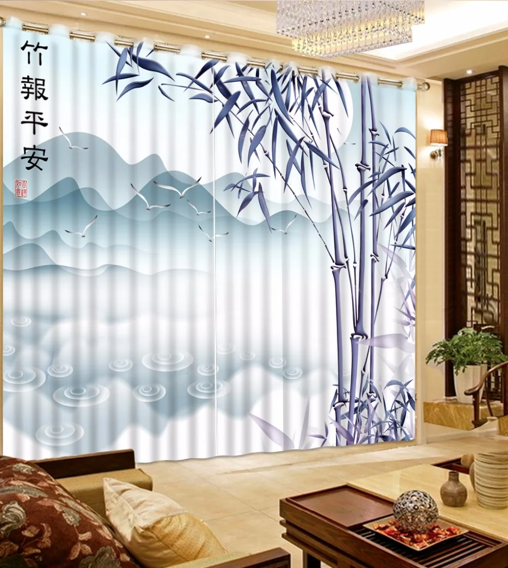 Customized Blackout Polyester/Cotton Curtains 3D Window Curtain For Living Room Bedroom hand painted Bamboo Curtains Drapes