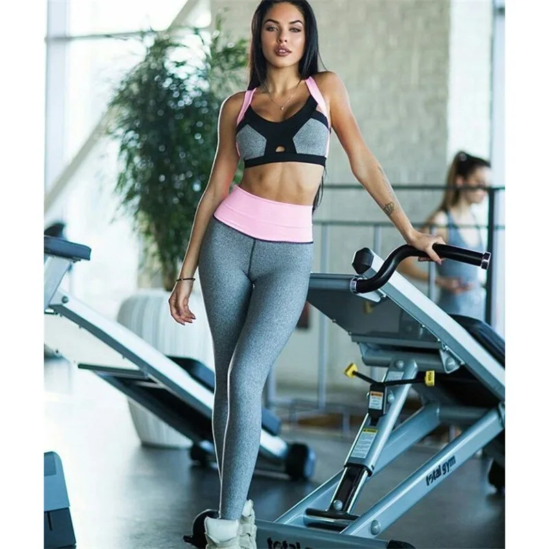

2018 Gray Tracksuit Tights Sportswear Fitness Yoga Suit Yoga Set For Gym Clothing Workout Two Piece Jumpsuit Sport Suit Women