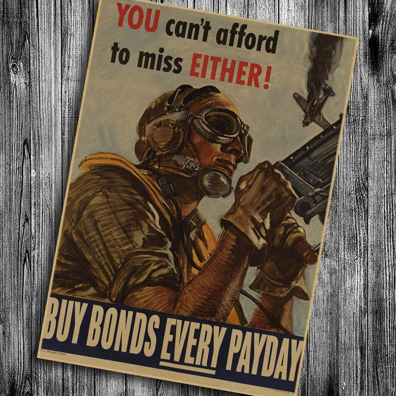 

World War II poster "You can't afford to miss eithher" kraft paper living room cafe bar pub decor wall sticker print picture