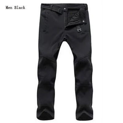 Мужские плотные теплые флисовые брюки Софтшелл, мужская верхняя одежда, тактические брюки, водонепроницаемые ветрозащитные брендовые новые термоштаны - Цвет: Черный