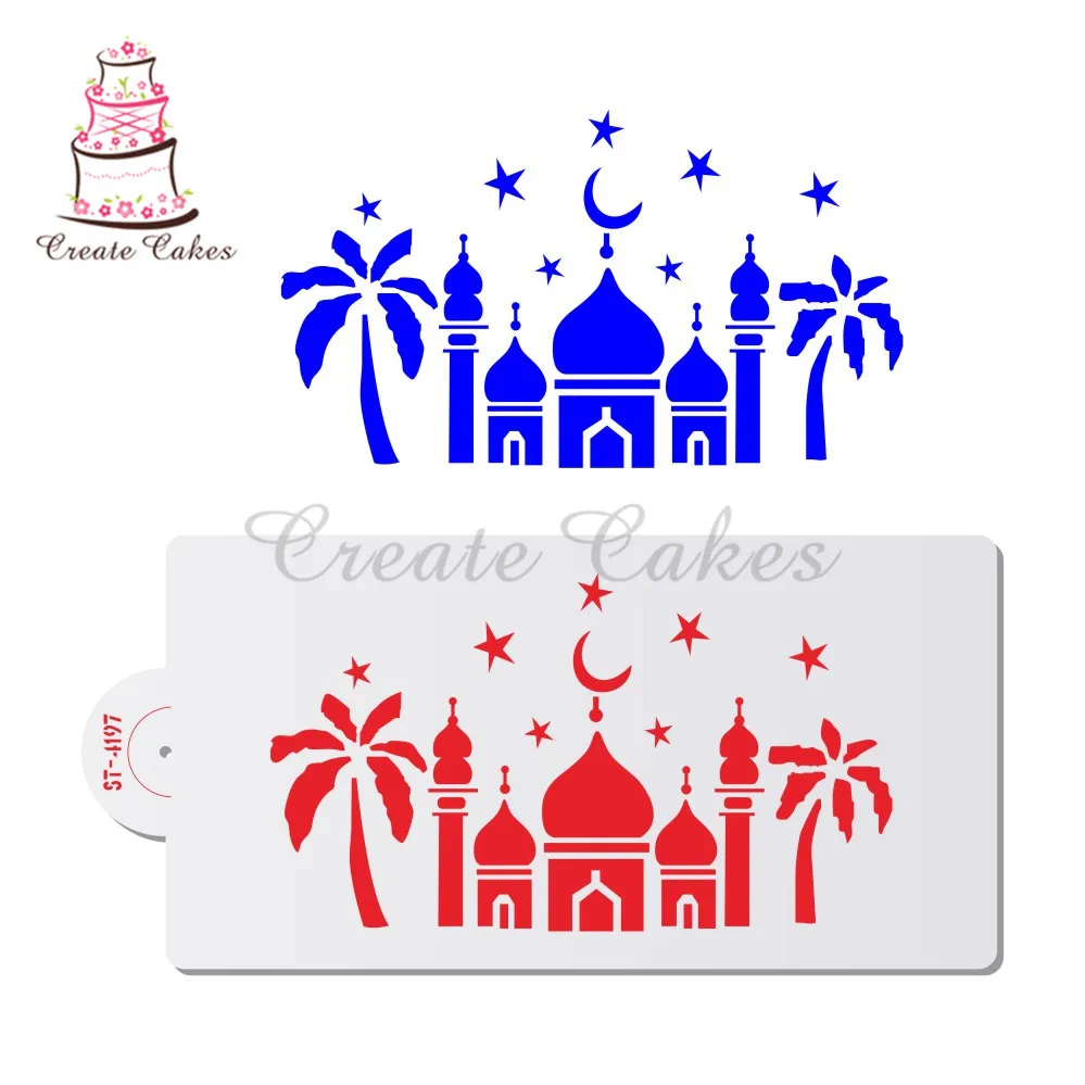 

Mubarak Eid Coco&Castle Stencil for Cake and Cookie Plastic Decorative Stencil Fondant Decorating Sugarcraft Tools Bakeware