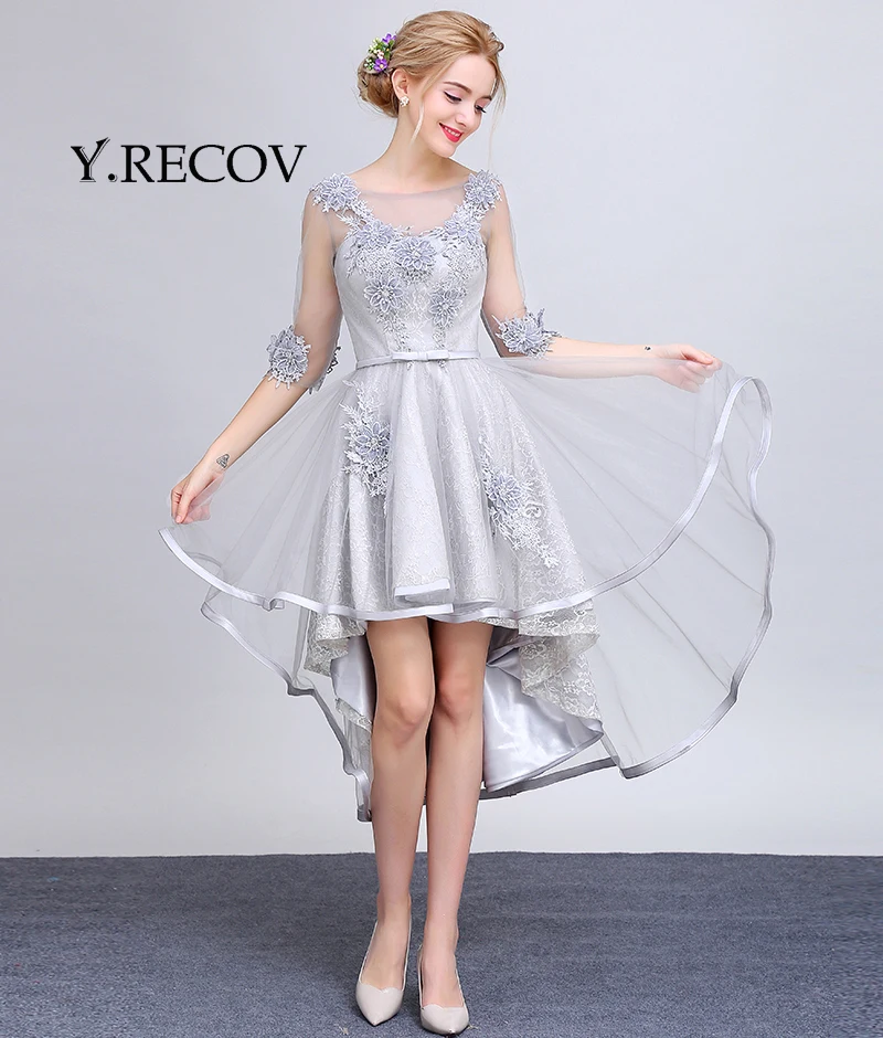 Graduation Dresses YD2260 A line Tea Length Half Sleeves High Low