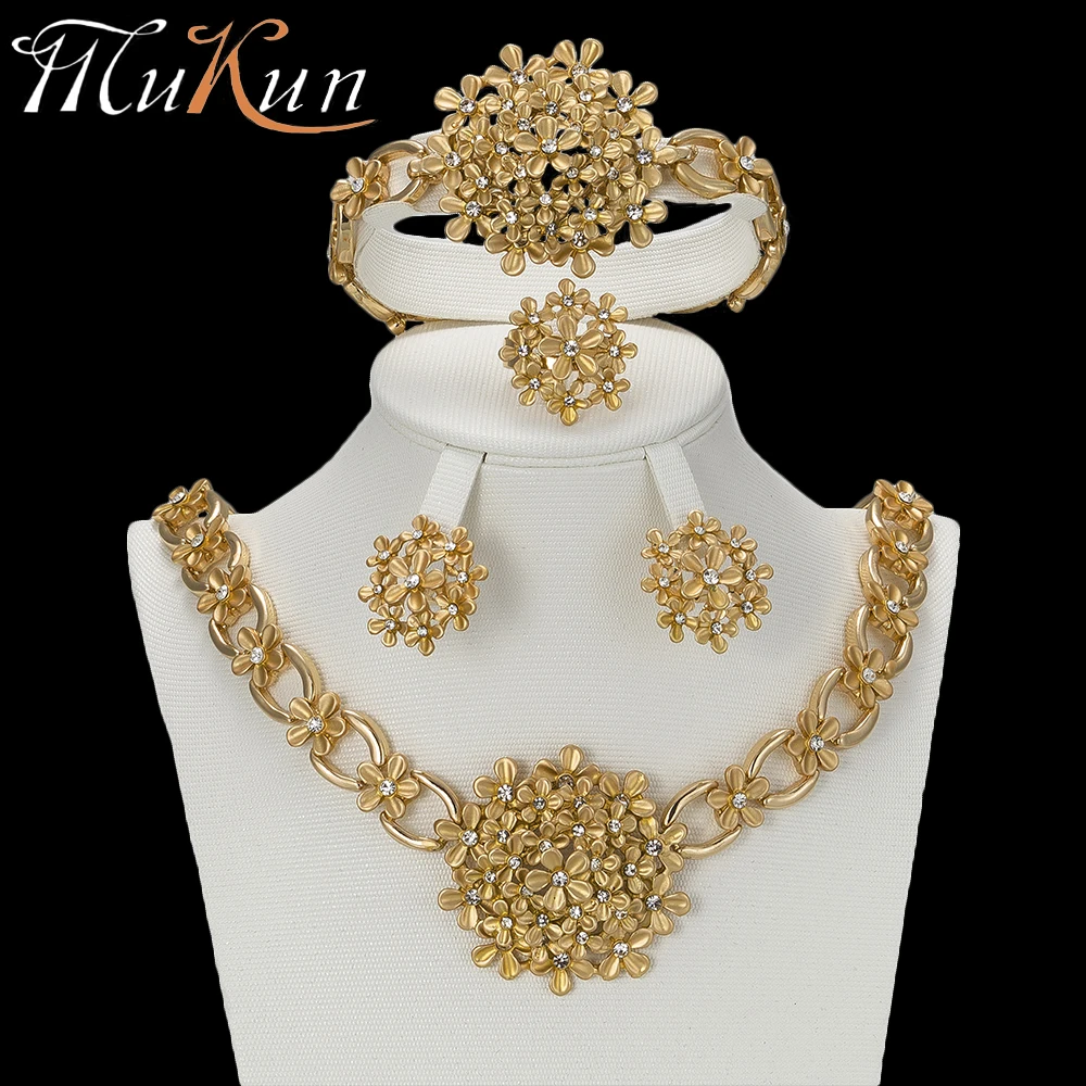 

MuKun 2018 Turkish Dubai Gold Jewelry Sets For Women Gold Color Indian Jewelry Sets Costume Jewelry Fashion Women Accessories