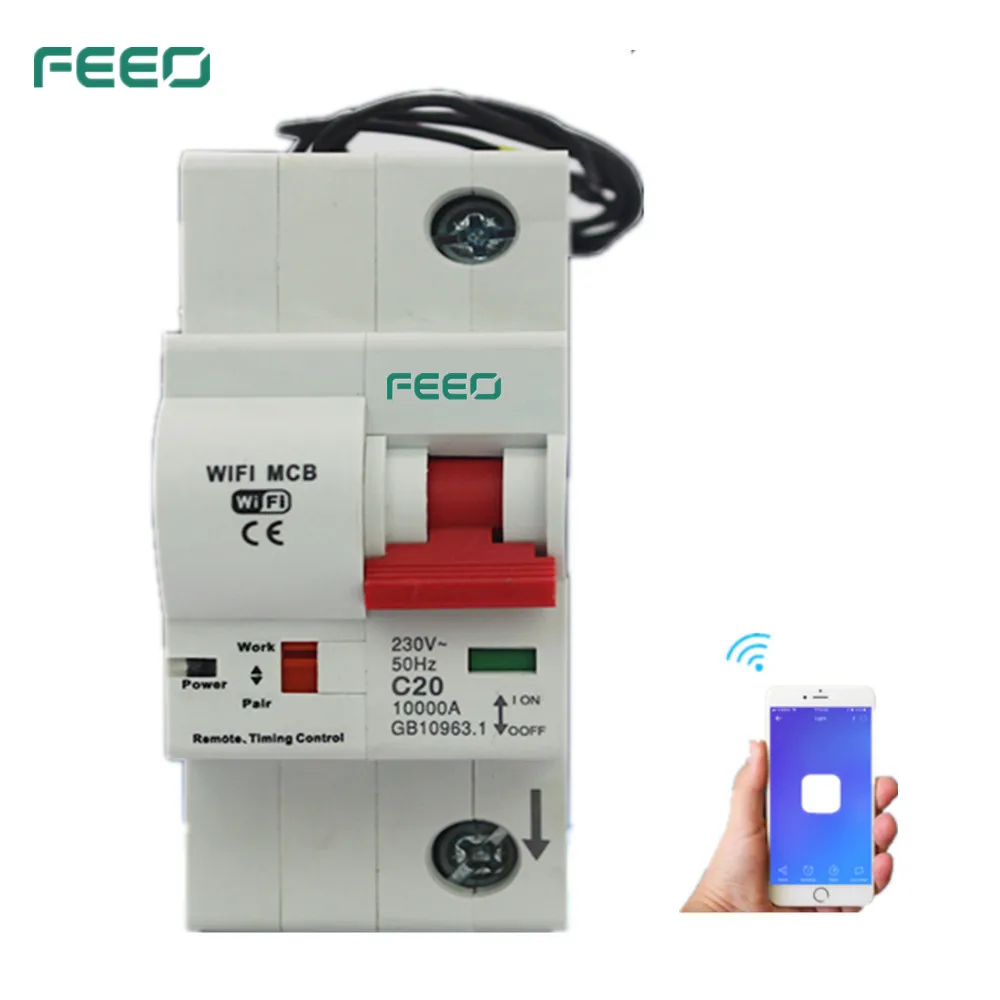 Feeo 1P 32/40/63/80A пульт дистанционного управления Wifi выключатель интеллигентая(ый) автоматический АПВ защита от коротких замыканий