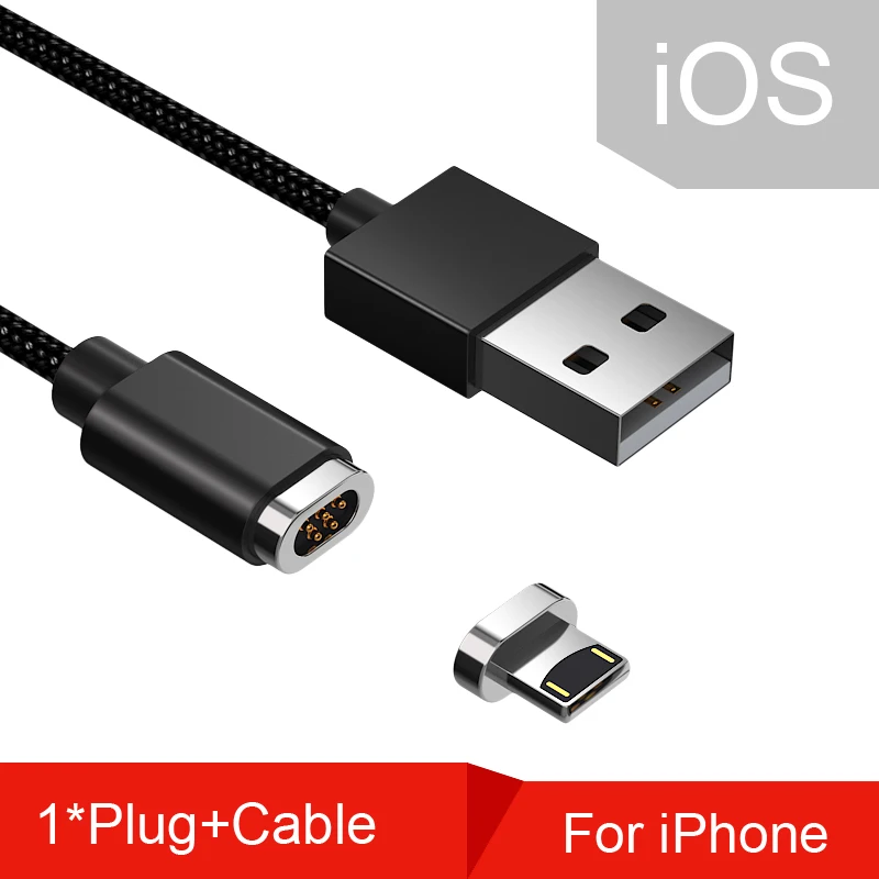 Магнитный кабель Micro usb type C для быстрой зарядки, магнитный кабель Micro USB для зарядки и передачи данных, кабели для мобильных телефонов iPhone - Цвет: For iPhone Black