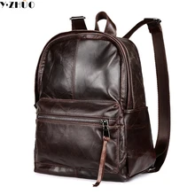 Bolsas de hombre de cuero genuino del zurriago de la vendimia bolsa de hombro doble mochila escolar bolsa de Ordenador Portátil de la escuela masculina bolsa de equipaje de viaje