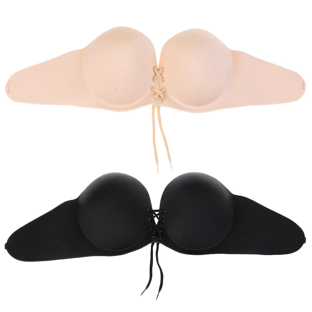 Women Strapless Backless Self-Adhesive Invisible Reusable PushUp Bra with Shoulder Strap Durable and Breathable Underwear 