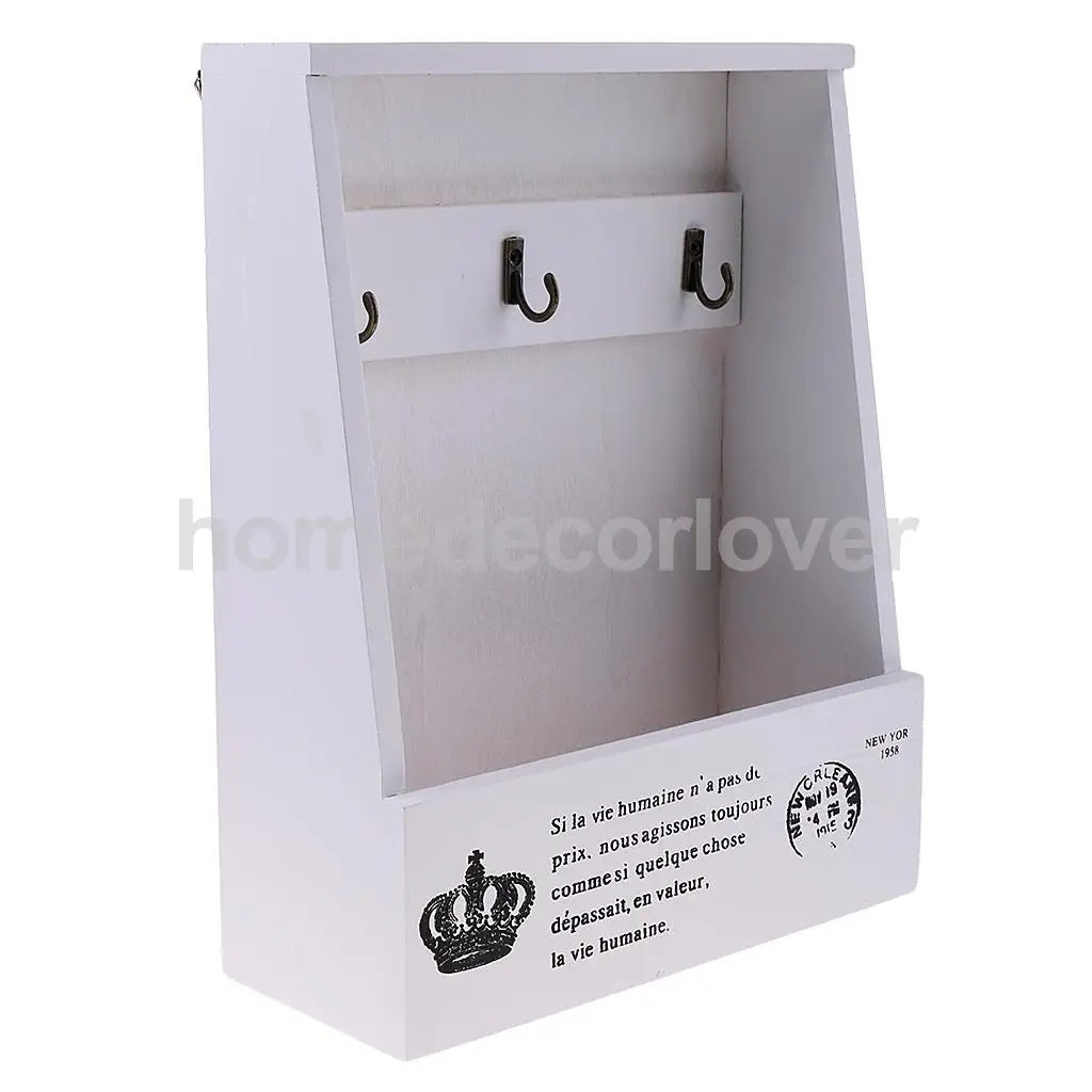 Retro Wall Mount Key Rack Storage Box Shelf Wooden Cabinet Cubby Letter Mail Holder Case