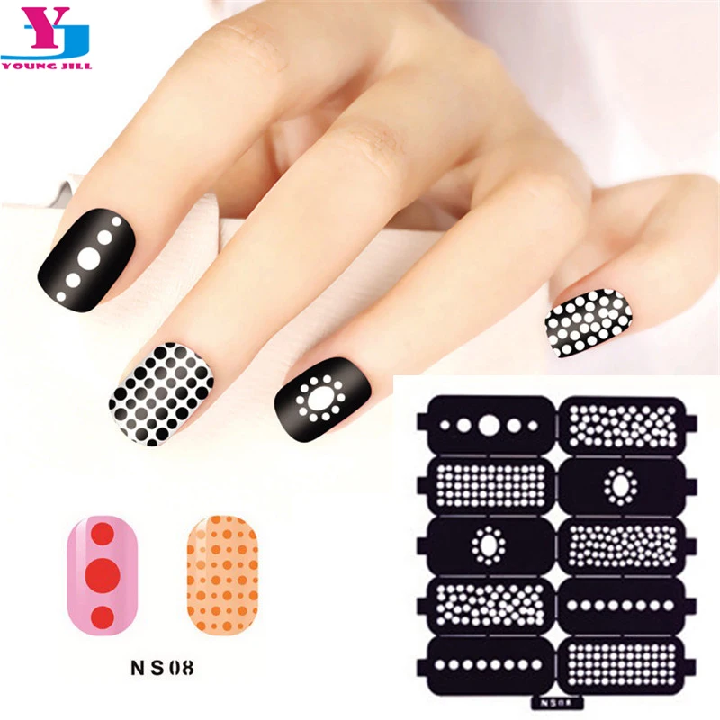 10pcs/Lot New Reusable Nail Art Sticker Hollow Black Templates Stencils