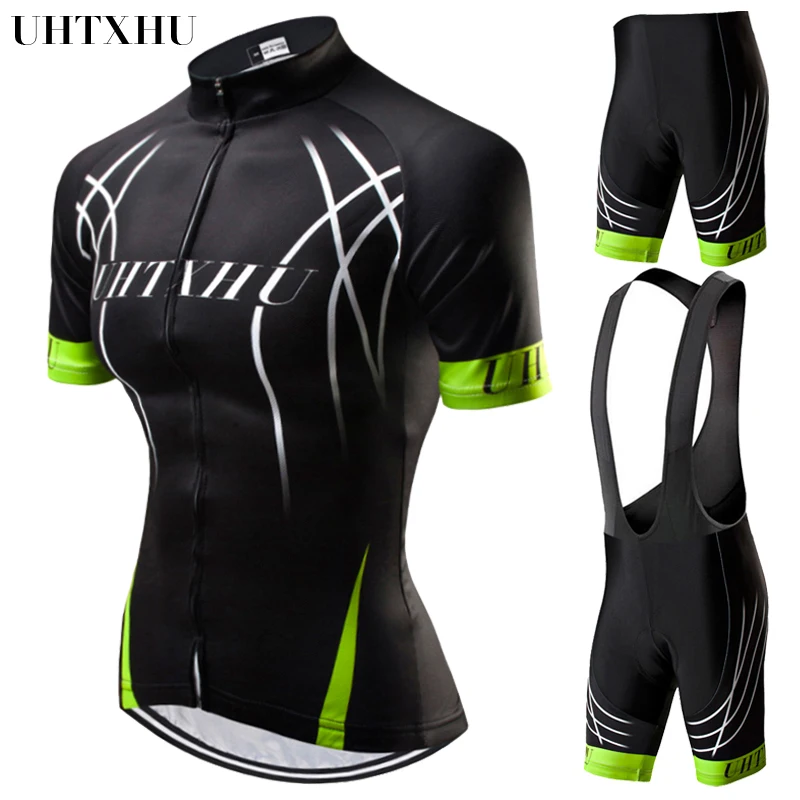 Uhtxhu النساء الدراجات مجموعة الصيف دراجة هوائية جبلية الملابس MTB دراجة ارتداء الملابس مايوه روبا Ciclismo الدراجات طقم زي رياضي