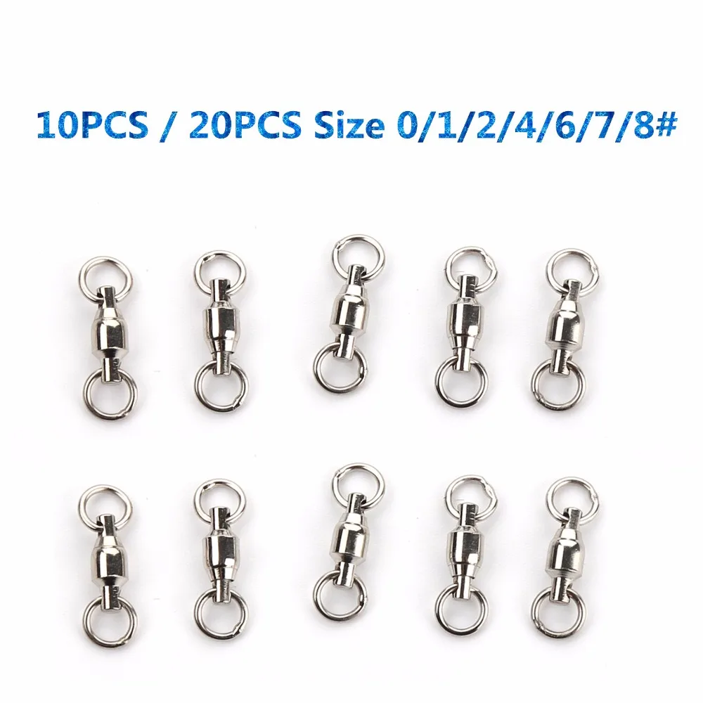 

JOSHNESE 10pcs/20pcs Size 0/1/2/4/6/7/8# Stainless Steel Fishing Hook Ball Bearing Swivel With Solid Ring Connector Fishhook