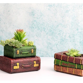 

The Creative 2Pcs/set Resin Flowerpot Book Succulent Plant Pot Suitcase Flower Pot Home Garden Decor Planter 1 Book+1 Suitcase