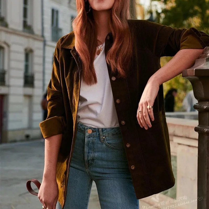 

2019 New Women Corduroy Long Blouse Long Sleeve Cardigan Coat