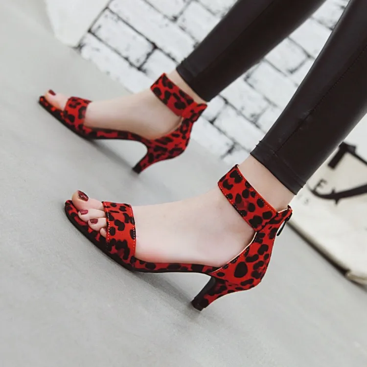 

Big Size 11 12 13 14 15 high heels sandals women shoes woman summer ladies Open toe Leopard Print Rome style