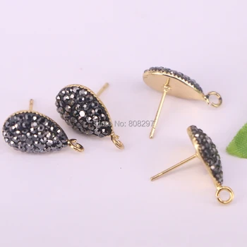 

10Pair Pave Black Rhinestone Water Drop Shape Stud Earrings Charms Jewelry Finding Women Accessories