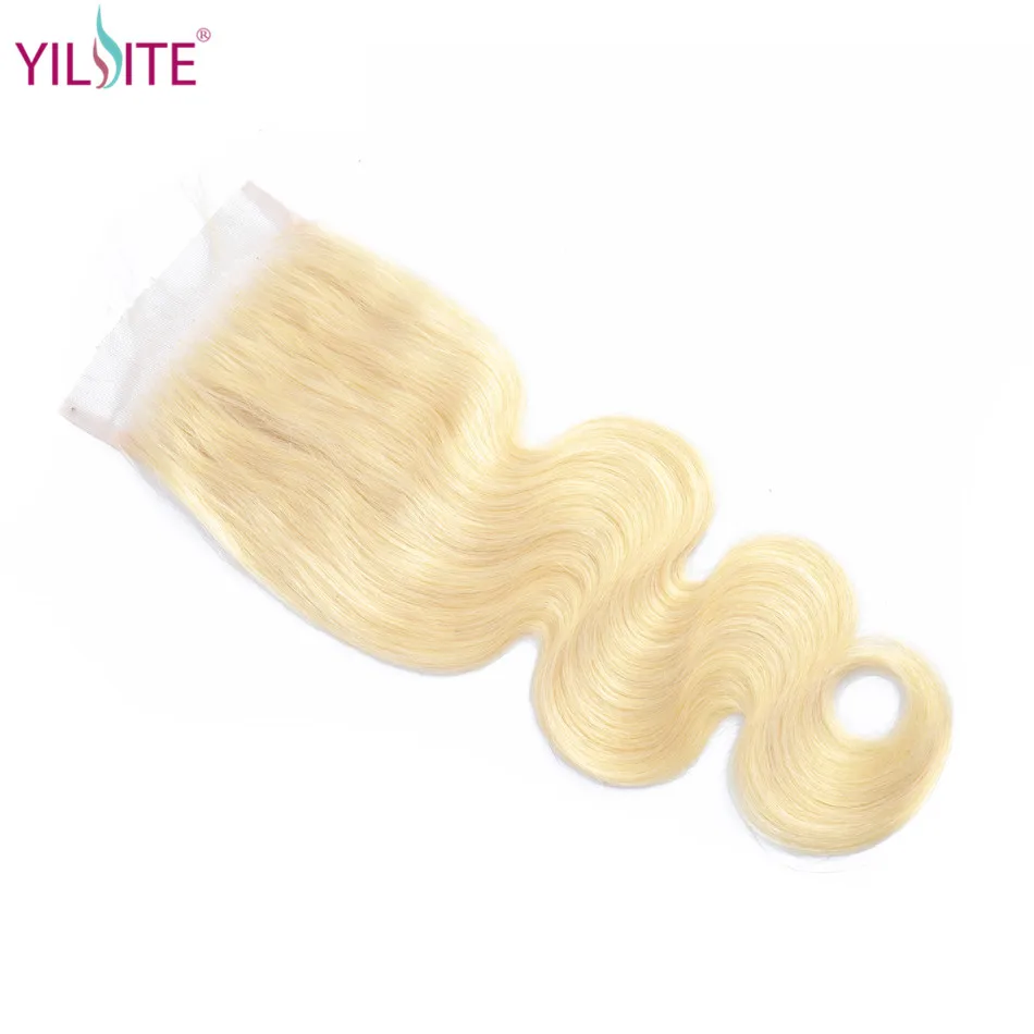 

YILITE Blonde #613 Indian Body Wave Human Hair Closure 4*4 Free/middle/three Part Non Remy Swiss Lace 1b/613 8-22 Inch No Smell