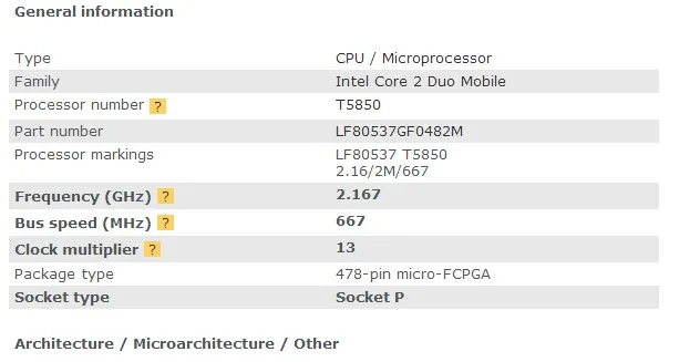 Процессор Intel Core2 Duo ЦПУ T5850(2 Мб кэш-памяти, 2,16 ГГц, 677 МГц FSB) для ноутбука в течение 1 дня