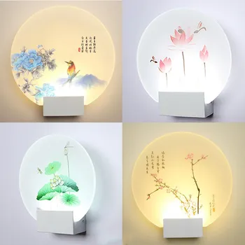 

Morden simple creative bedroom round square led wall lights simple warm living room aisle acrylic art bedside indoor wall lamps