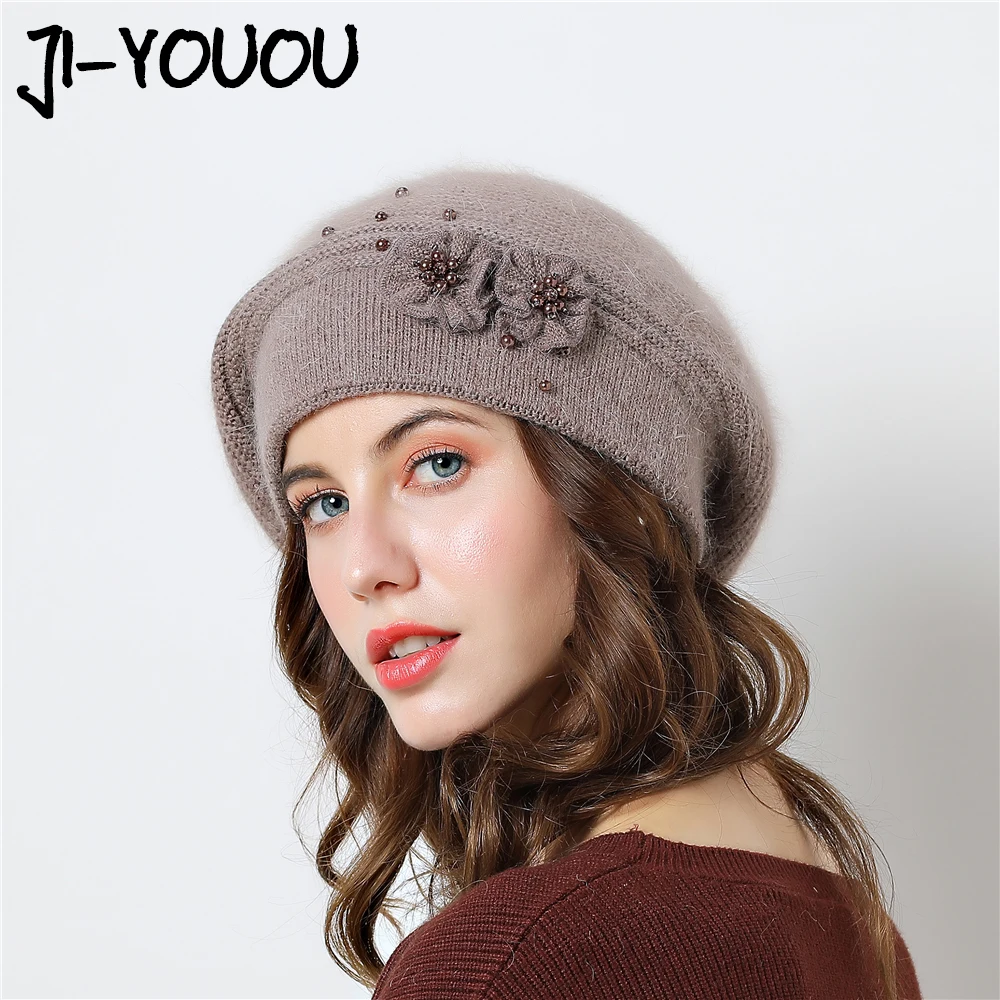 

Double layer design winter hats for women Berets rabbit fur warm knitted hat cap skullies beanies 2018 New Caps