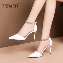 Sandals Women Summer Shoes Women Sandals Summer Footwear Pointed Toe High Heel Shoes White Black Heels wetkiss wood high heels women summer sandals pointed toe footwear genuine leather sandals shoes new fashion office female shoes
