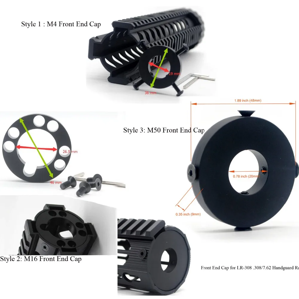 TriRock الألومنيوم الأسود 3 أنماط الجبهة نهاية كاب ل رباعية السكك الحديدية Handguard/. 308/7. 62 اليد الحرس السكك الحديدية جبل النظام الحرة